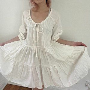 White organic Cotton Tiered Dress